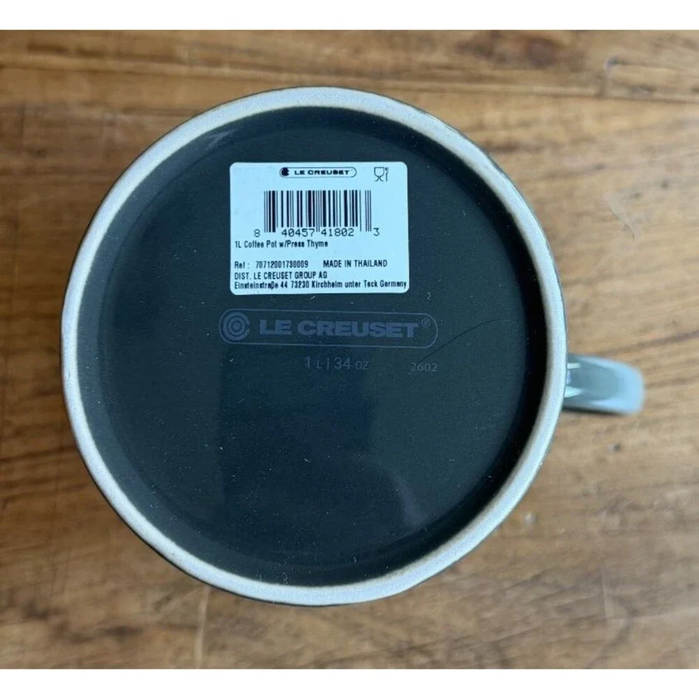 Le Creuset Stoneware 34 oz 1 Liter Coffee Pot French Press Thyme Green NEW